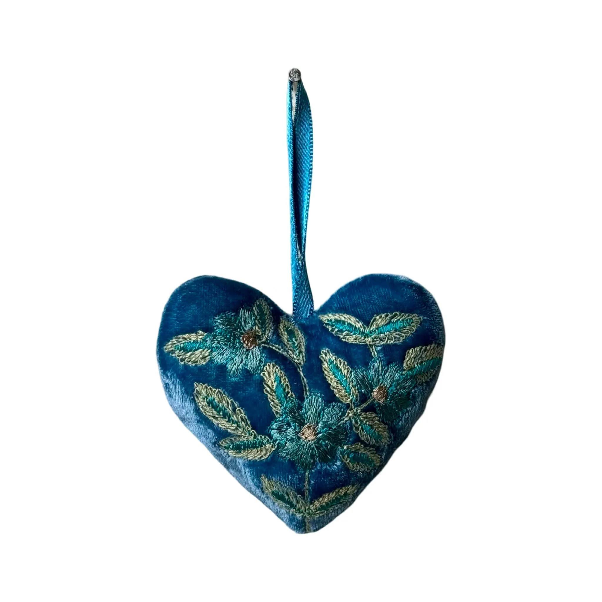 Hand Embroidered Silk Velvet Heart Ornaments