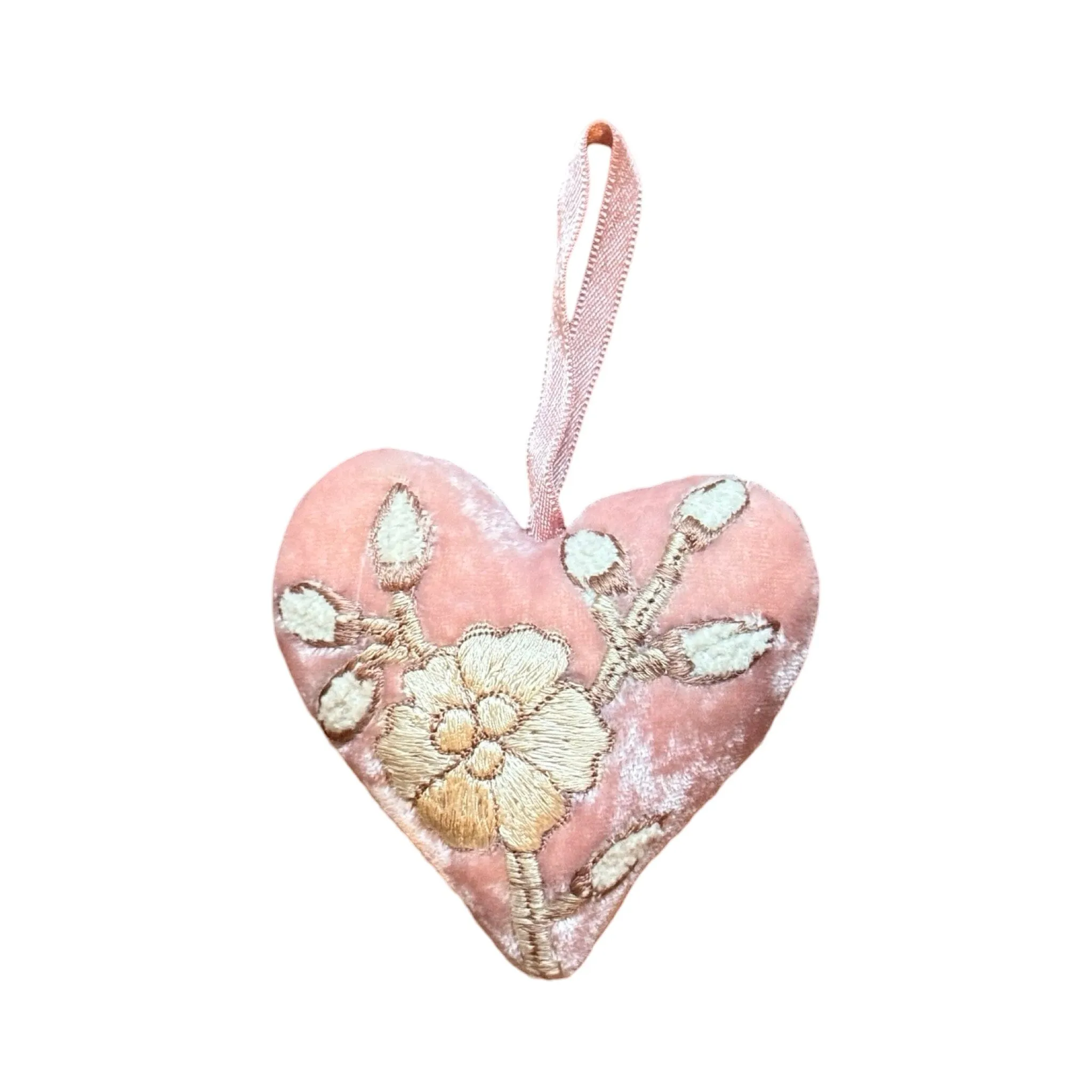 Hand Embroidered Silk Velvet Heart Ornaments