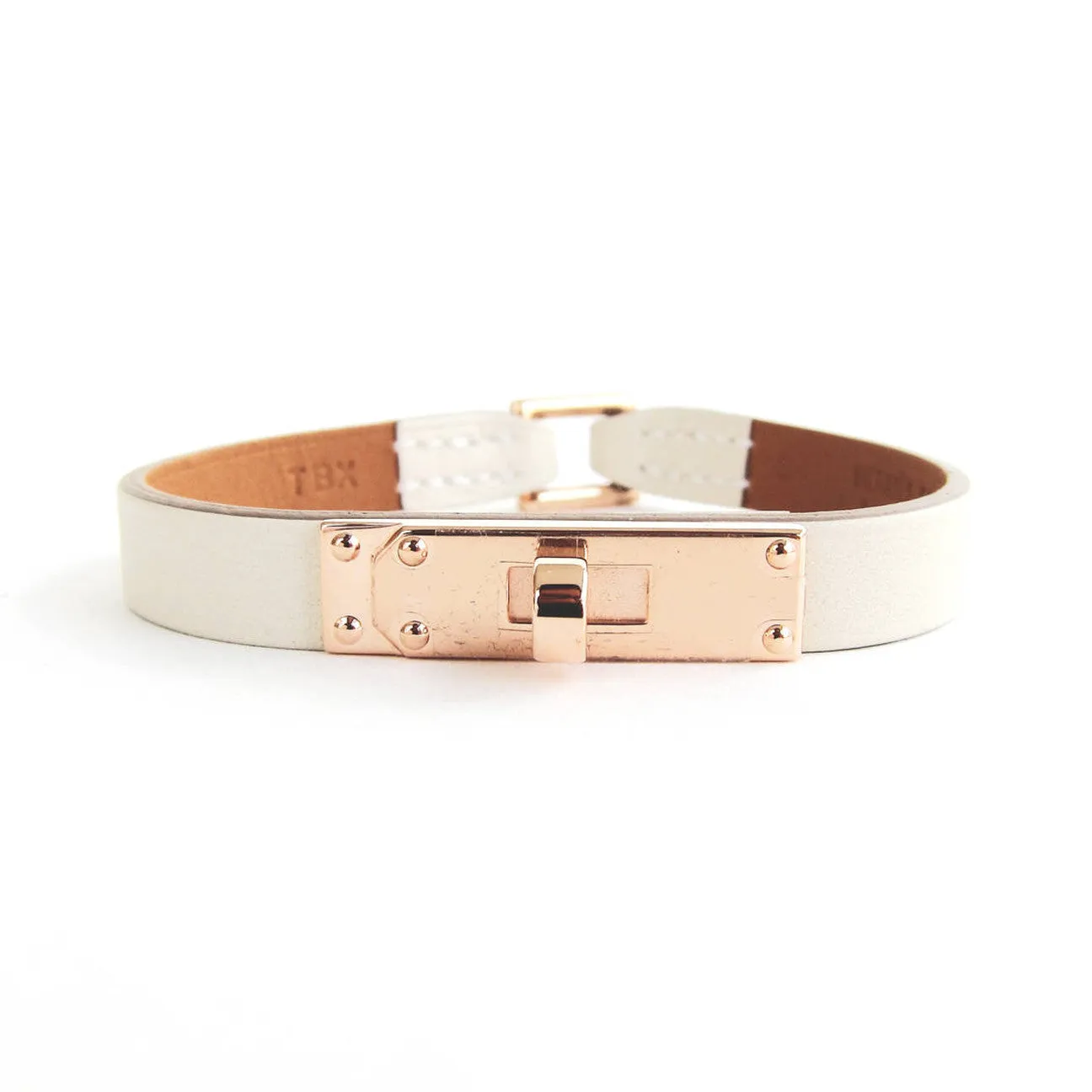 Hermes Craie Swift Rose Gold Micro Kelly Leather Bracelet Medium