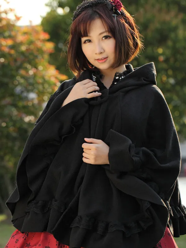 Hooded Lolita Cape With Ruffles