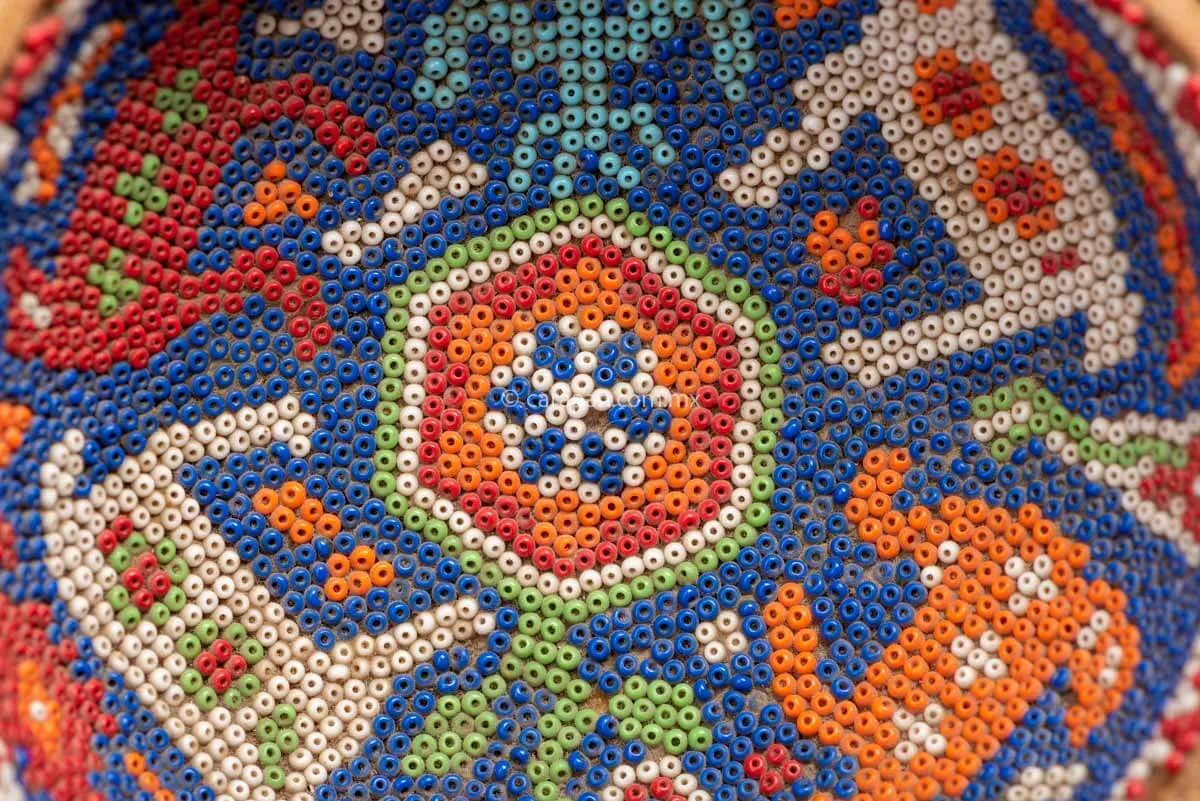 Huichol Art Vintage Beaded Gourd with Deer