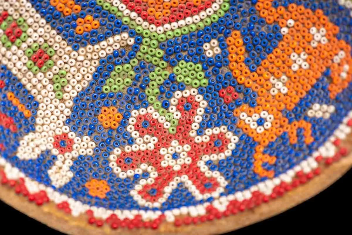 Huichol Art Vintage Beaded Gourd with Deer