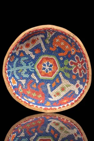 Huichol Art Vintage Beaded Gourd with Deer