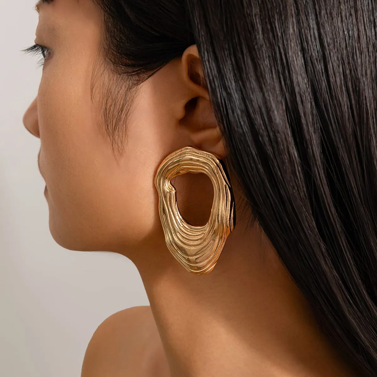 Irregular Gold Silver Tone Textured Hoop Stud Earrings
