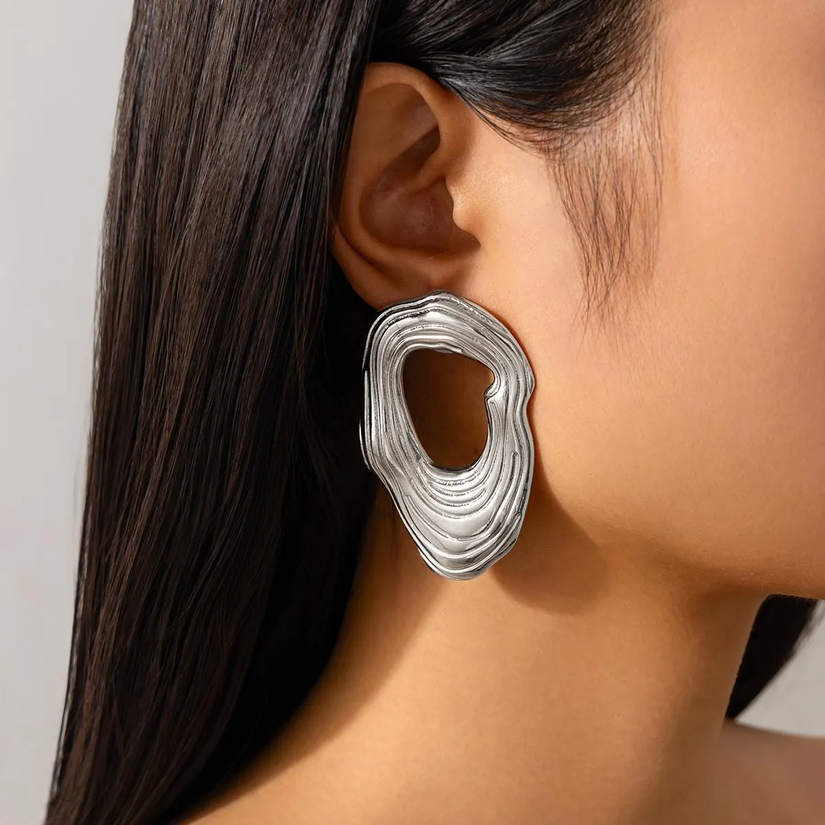 Irregular Gold Silver Tone Textured Hoop Stud Earrings