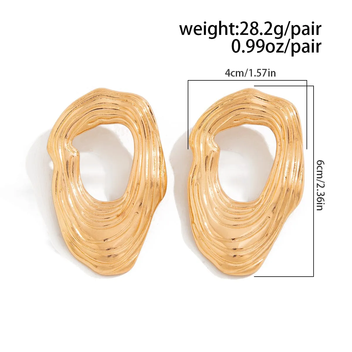 Irregular Gold Silver Tone Textured Hoop Stud Earrings