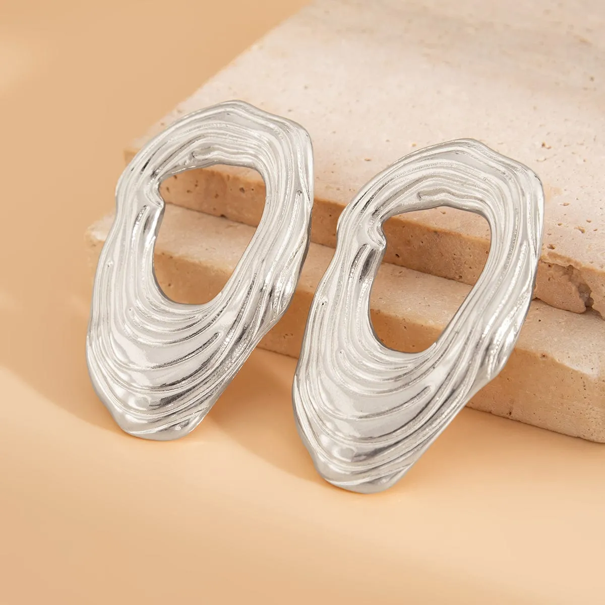 Irregular Gold Silver Tone Textured Hoop Stud Earrings
