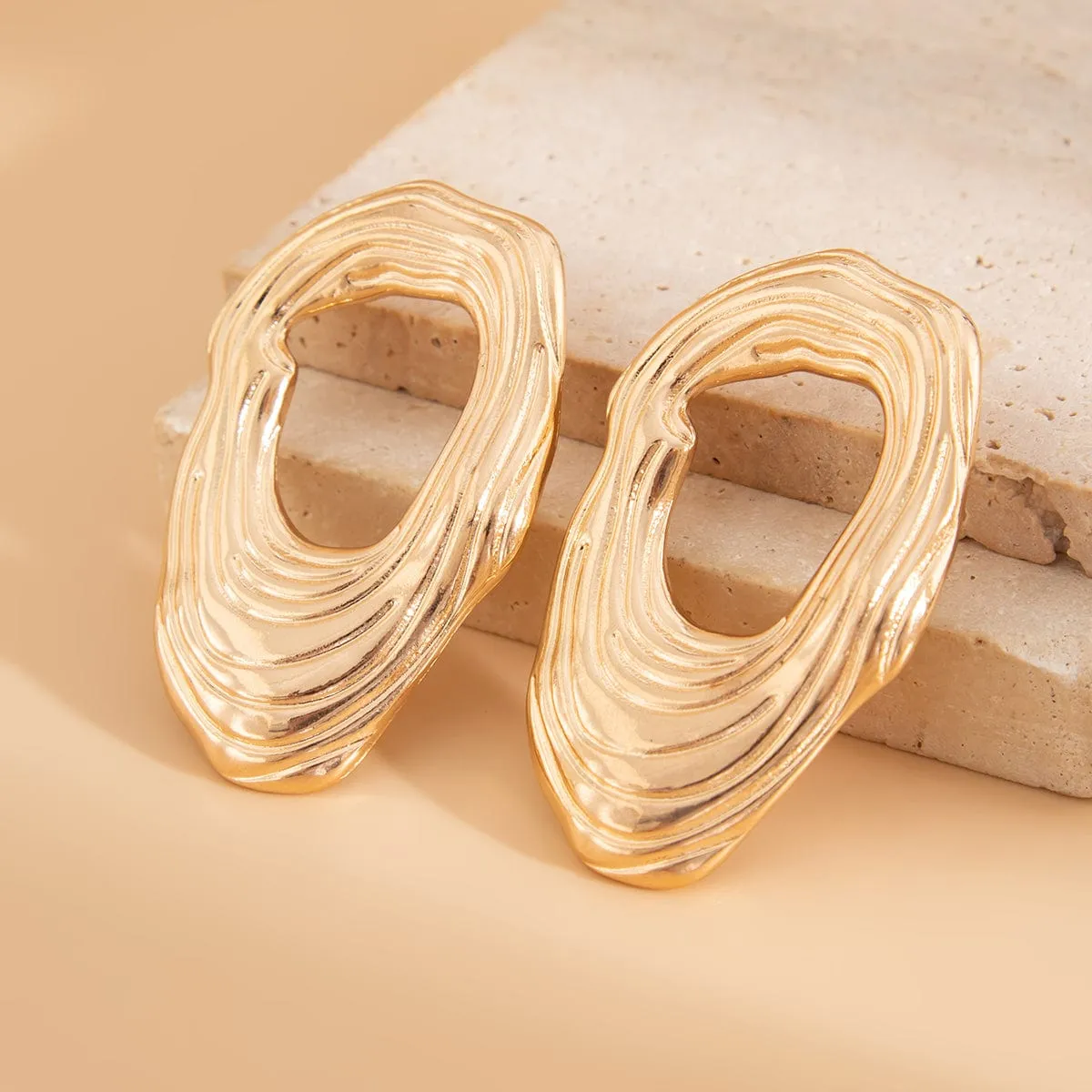 Irregular Gold Silver Tone Textured Hoop Stud Earrings