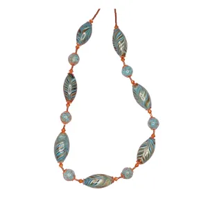 Italian Murano Glass Turquoise Copper Beaded Necklace