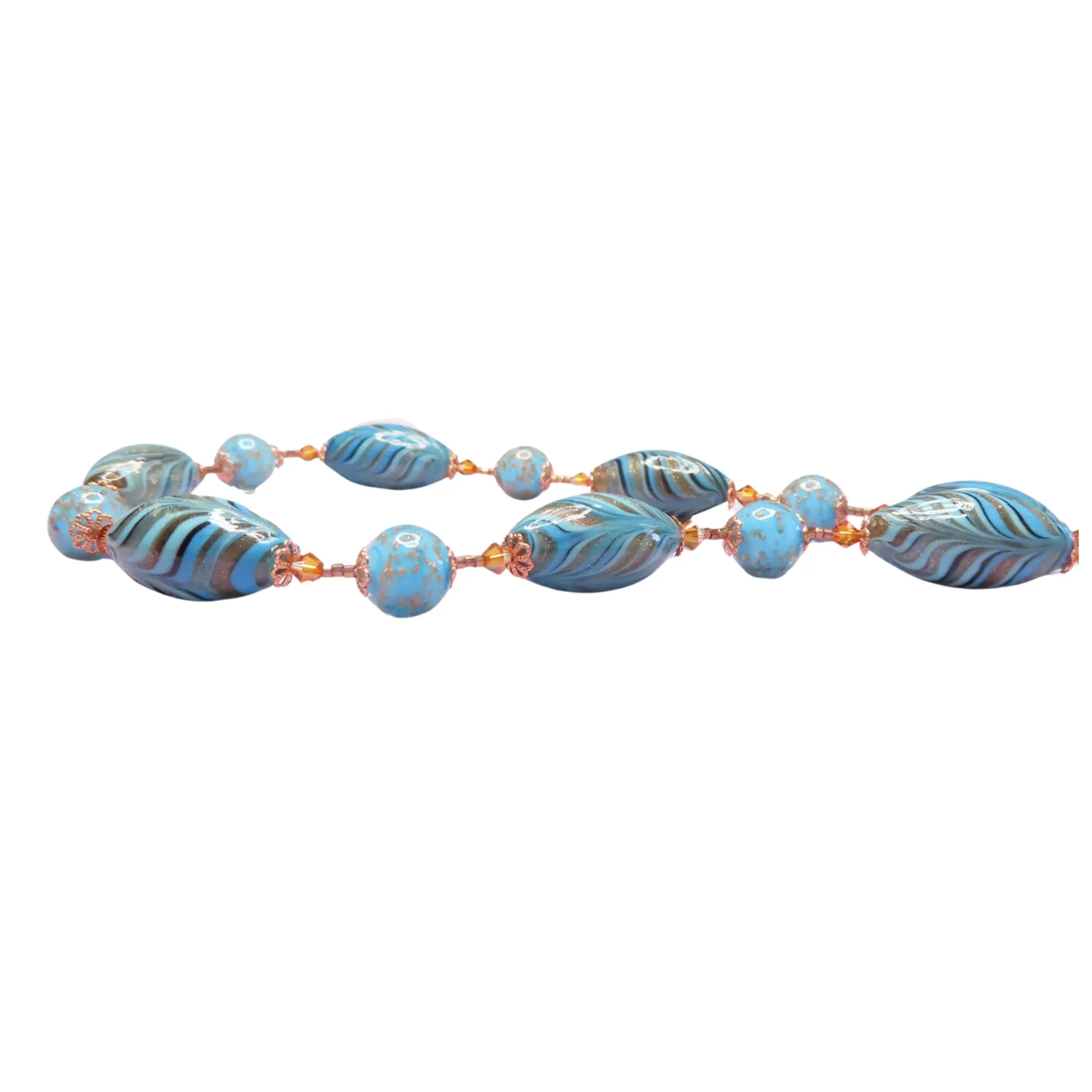 Italian Murano Glass Turquoise Copper Beaded Necklace