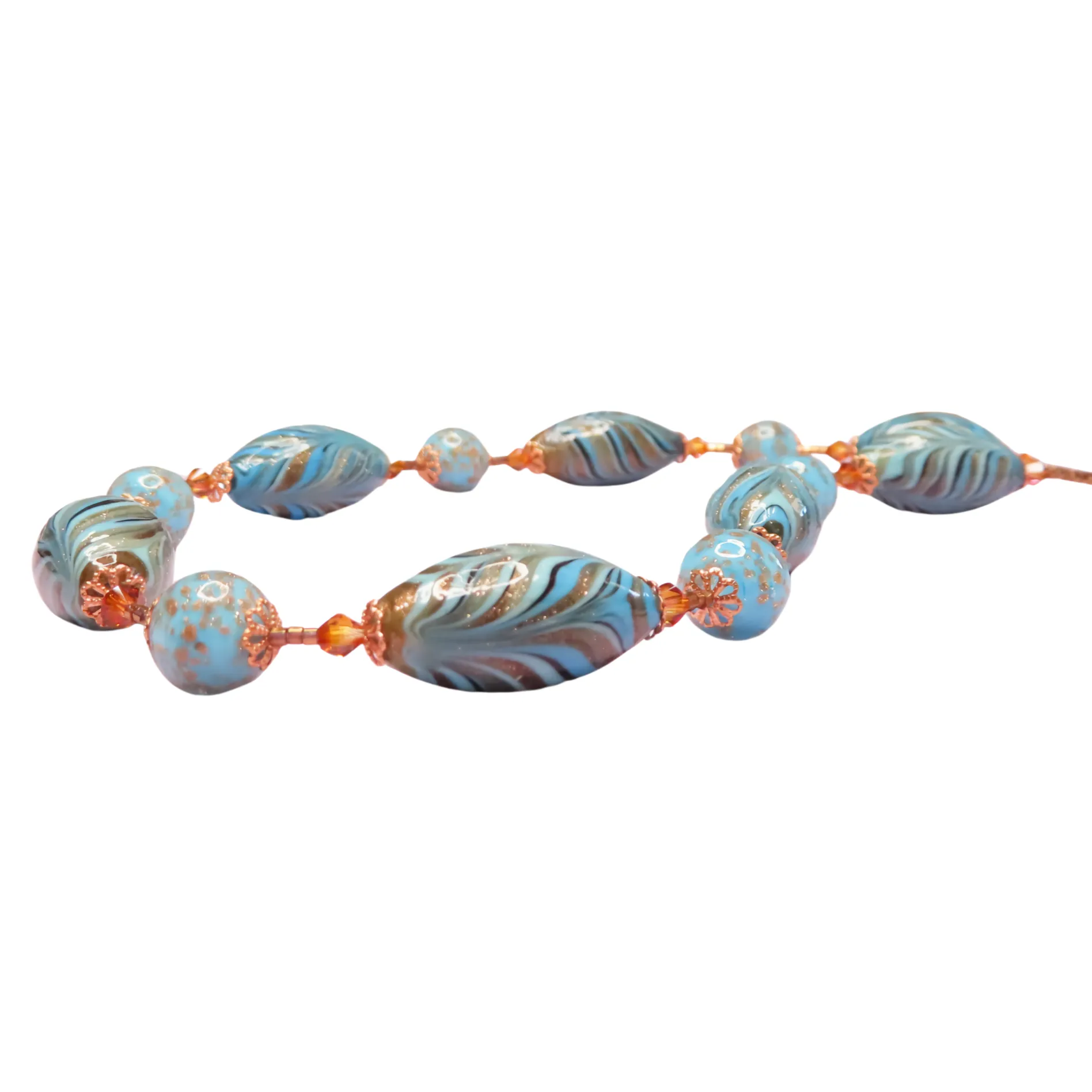 Italian Murano Glass Turquoise Copper Beaded Necklace