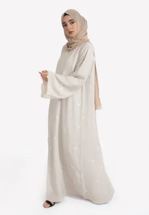 Jasmine Embroidered Closed Abaya With Zip - Beige
