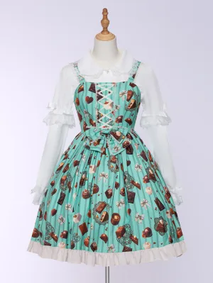 JSK Mint Green Lolita Dress Chocolate Cake Print Polyester Sleeveless Sweet Lolita Dress