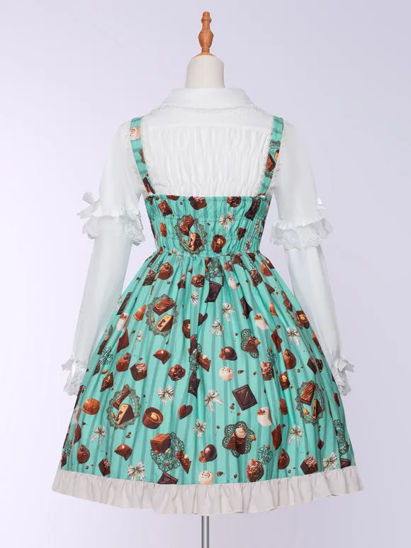 JSK Mint Green Lolita Dress Chocolate Cake Print Polyester Sleeveless Sweet Lolita Dress
