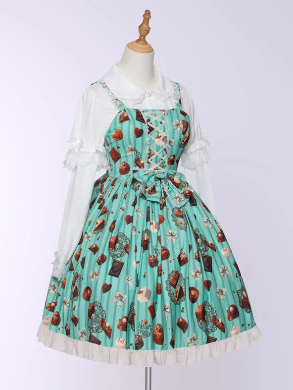 JSK Mint Green Lolita Dress Chocolate Cake Print Polyester Sleeveless Sweet Lolita Dress