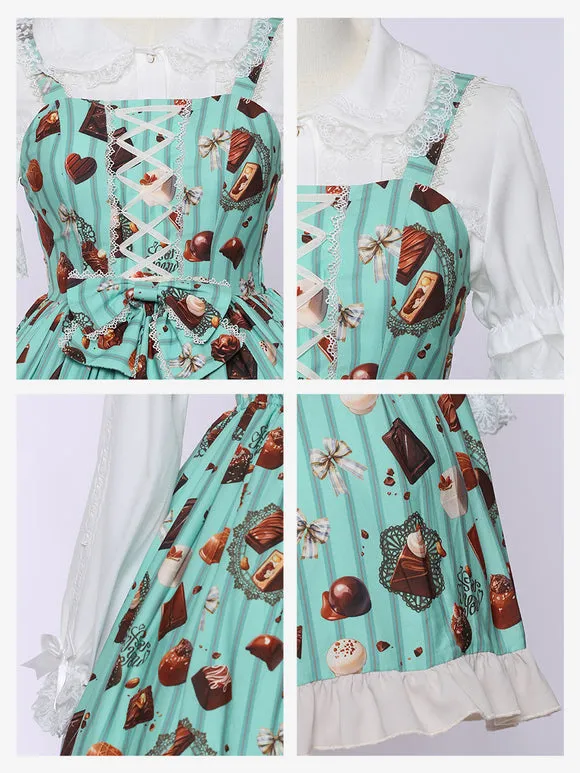 JSK Mint Green Lolita Dress Chocolate Cake Print Polyester Sleeveless Sweet Lolita Dress