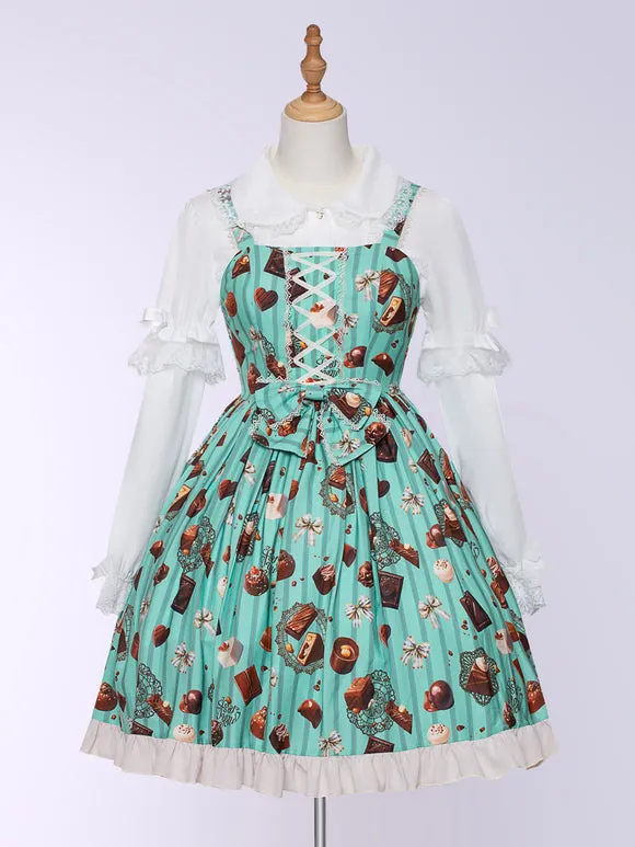 JSK Mint Green Lolita Dress Chocolate Cake Print Polyester Sleeveless Sweet Lolita Dress