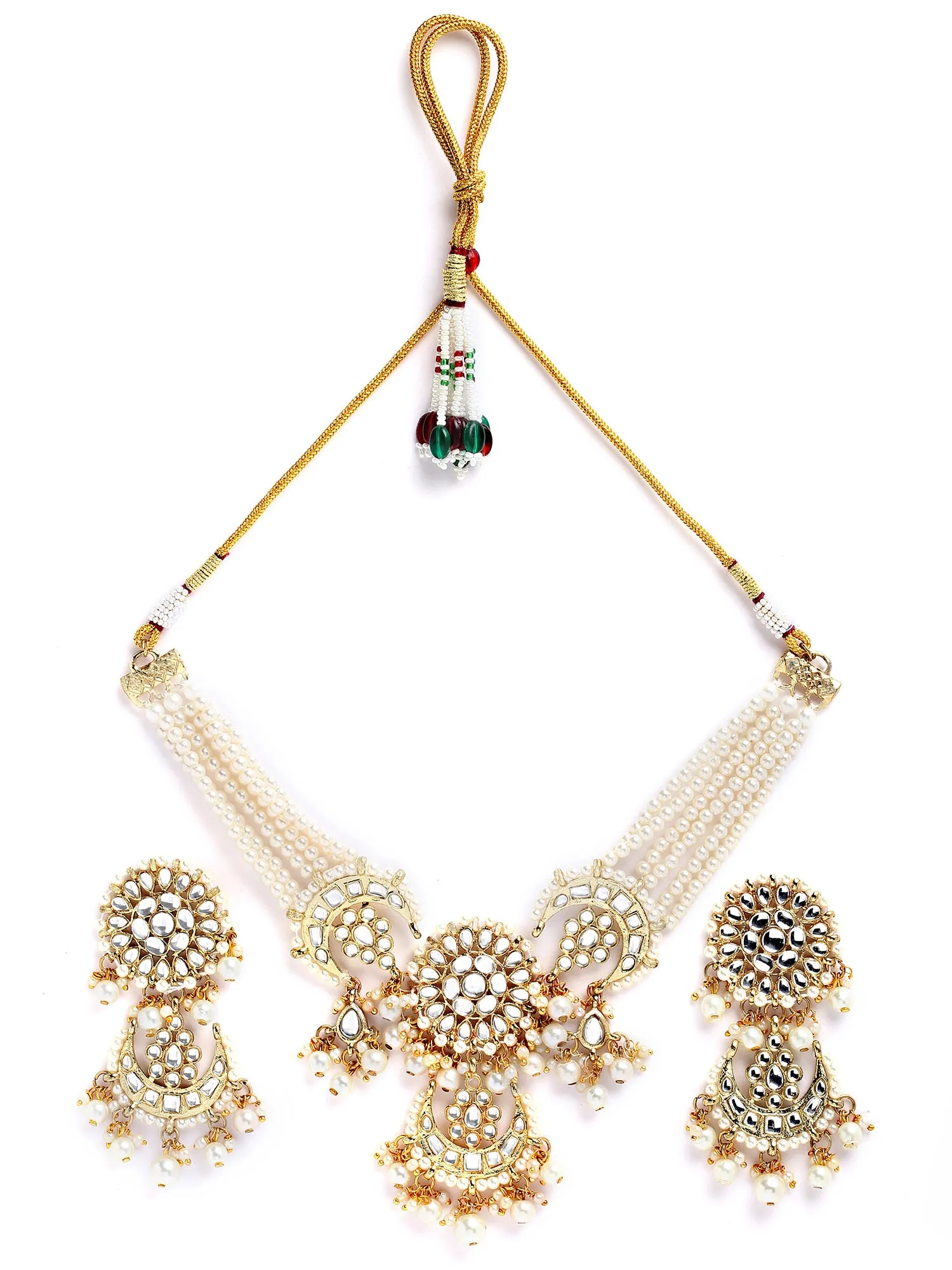 Karatcart Gold Plated Pearl Beaded Kundan Choker Necklace Set for Women