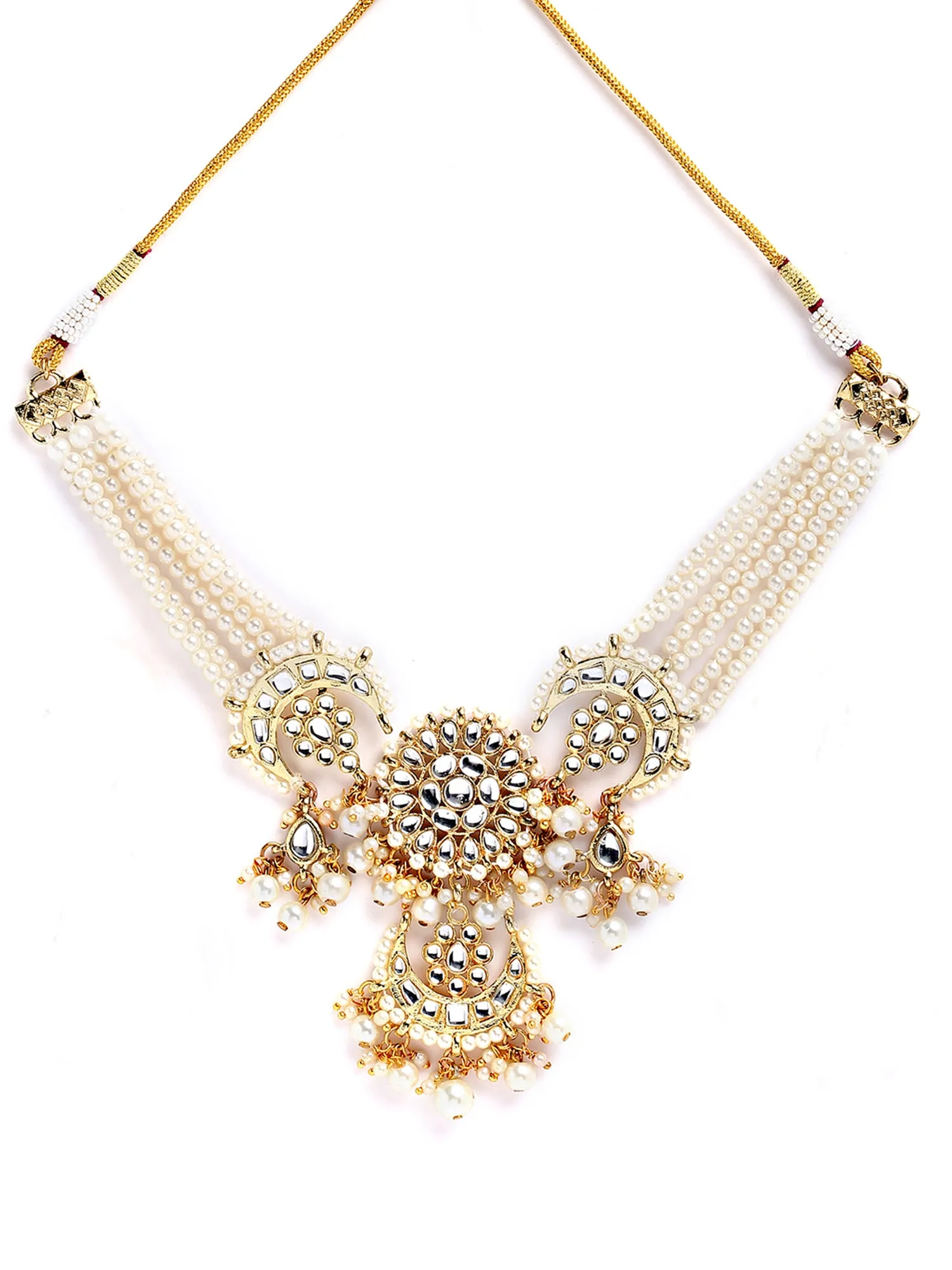 Karatcart Gold Plated Pearl Beaded Kundan Choker Necklace Set for Women
