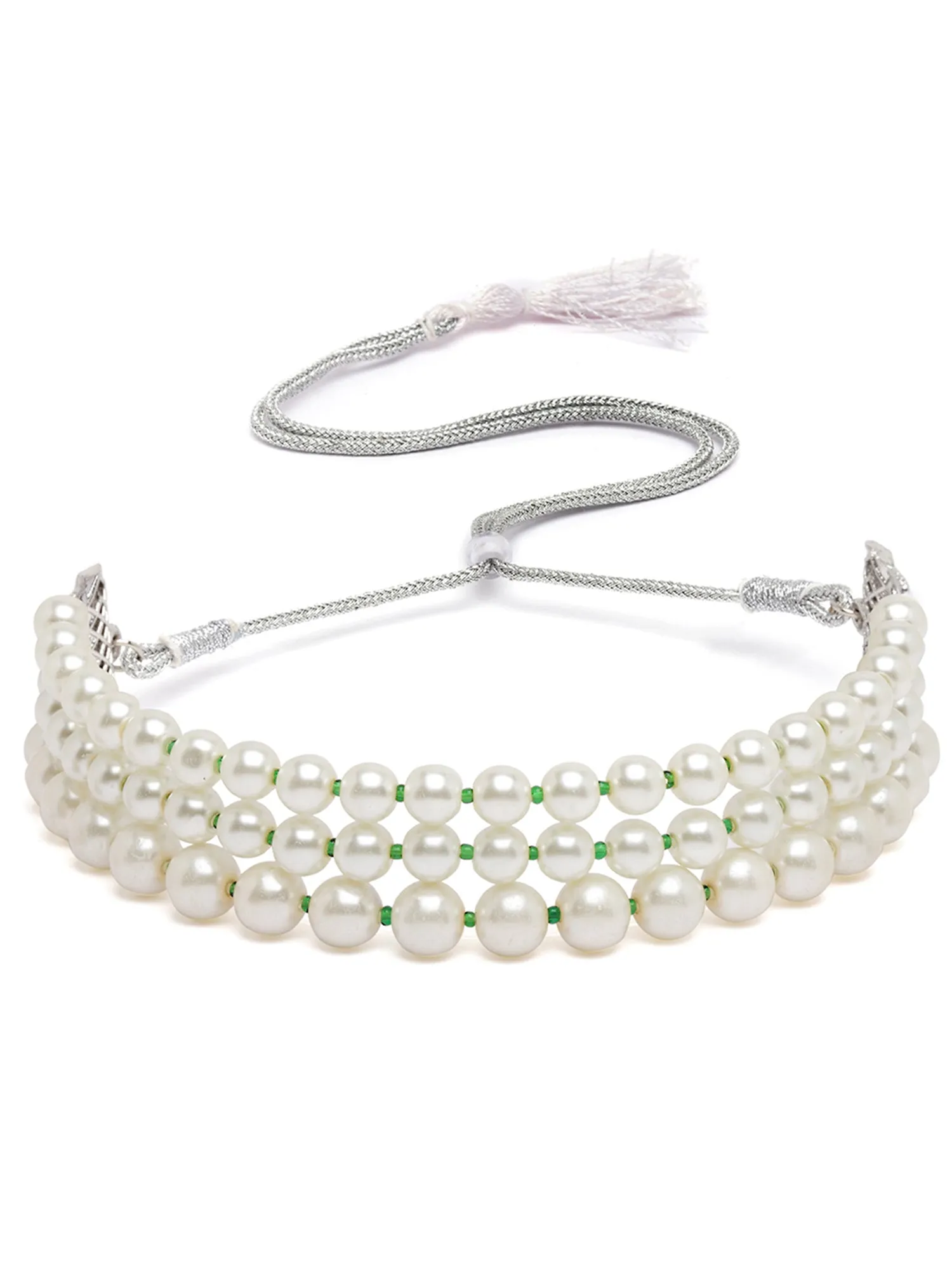 Karatcart Gold Plated White Pearl Beaded Kundan Choker Necklace Set for Women