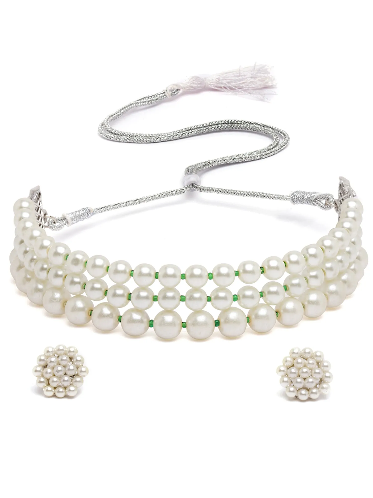 Karatcart Gold Plated White Pearl Beaded Kundan Choker Necklace Set for Women