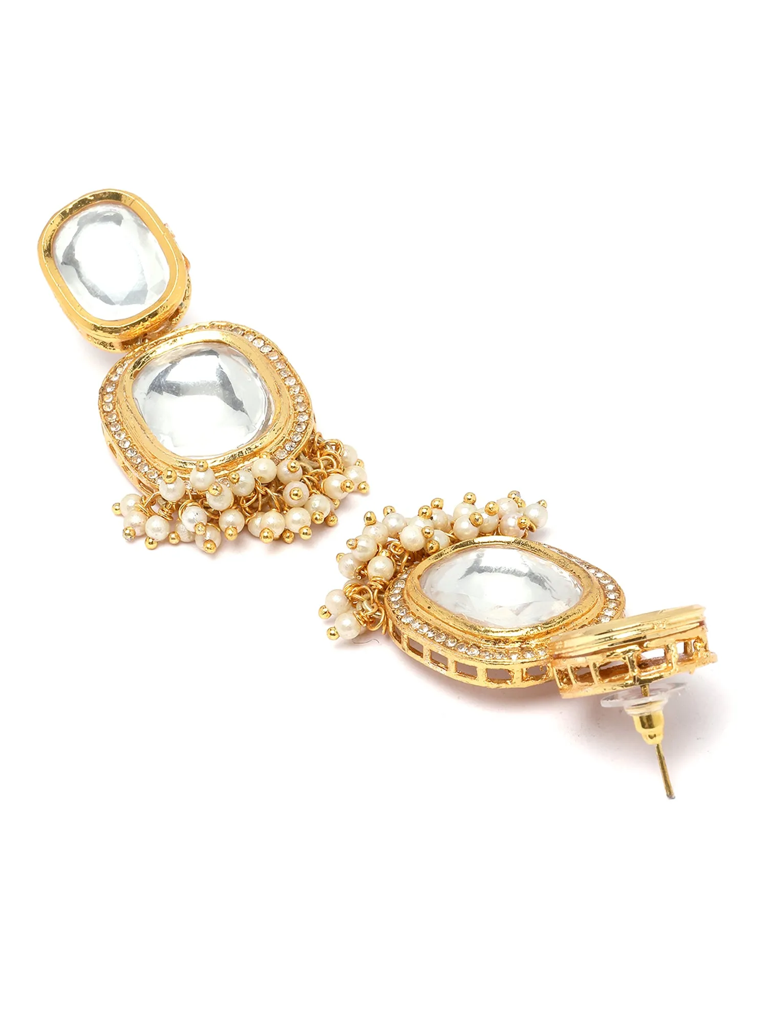 Karatcart Golden Polki Kundan Studded Pearl Beaded Choker Necklace Set for Women
