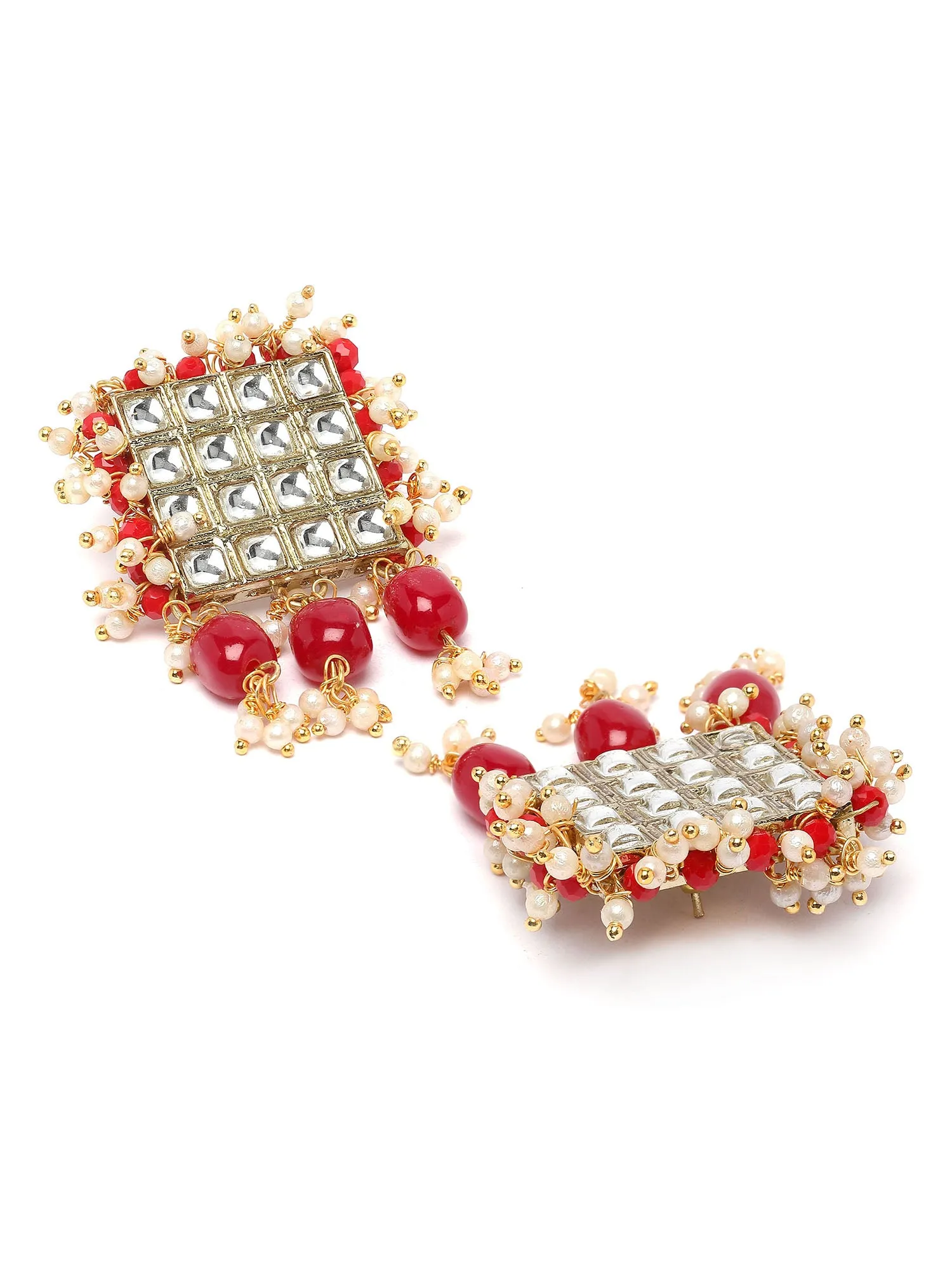 Karatcart Red Crystal and Pearl Beaded Kundan Choker Necklace Set for Women