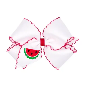 King Grosgrain Hair Bow with Moonstitch Edge and Farm Embroidery - Watermelon