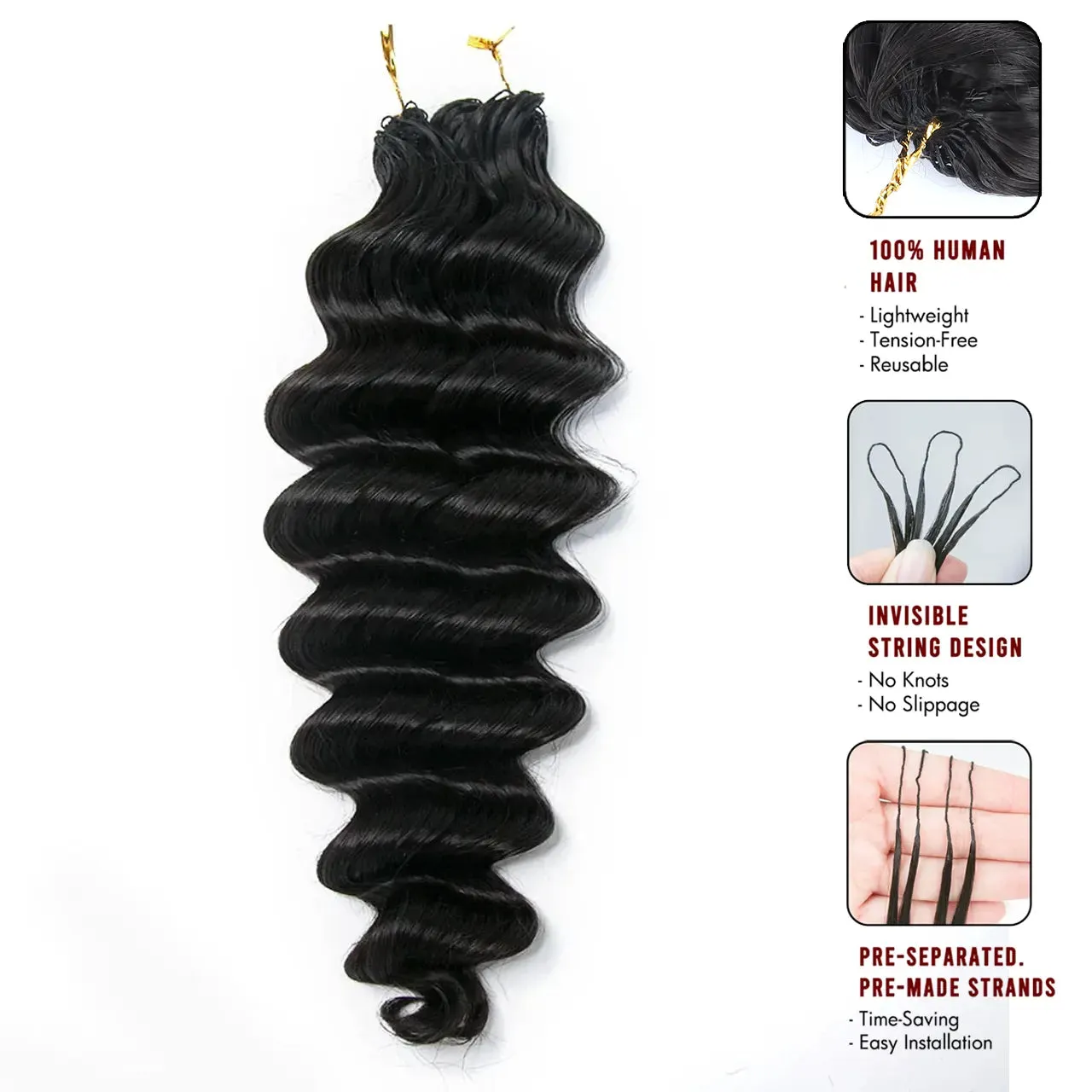 Knotless Pre-Separated Feather Crochet Hair Extension Loose Deep Wave Human Hair