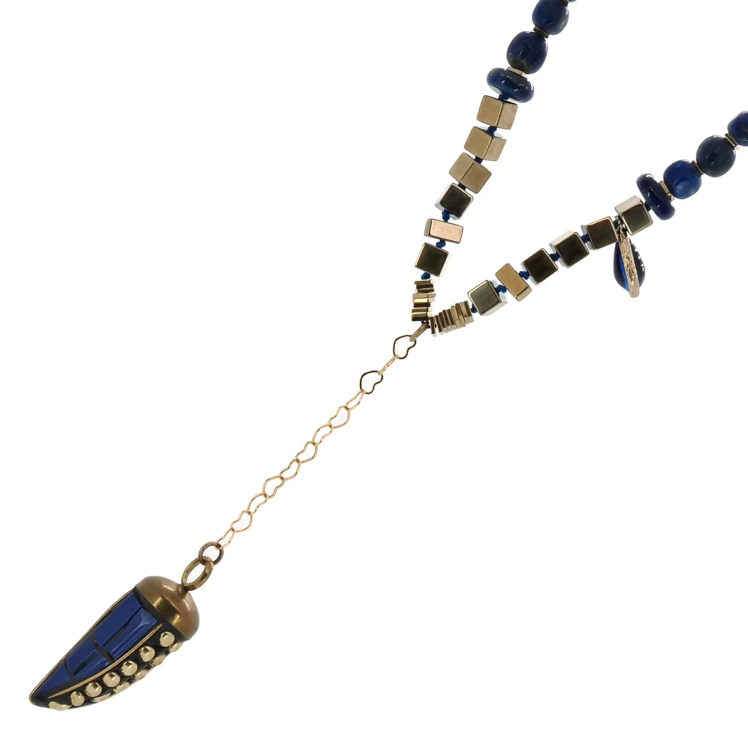 Lapis Lazuli Stone Beaded Lucky Cornicello Necklace
