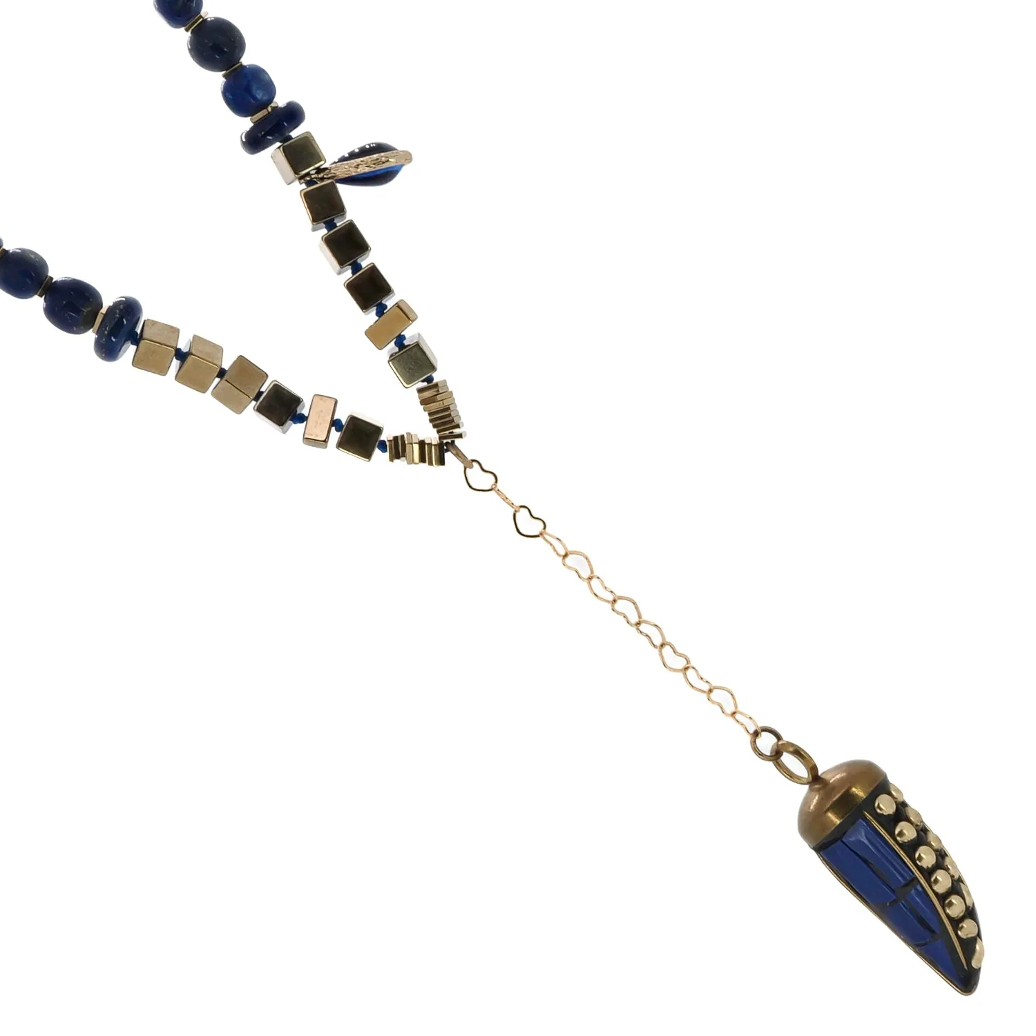 Lapis Lazuli Stone Beaded Lucky Cornicello Necklace