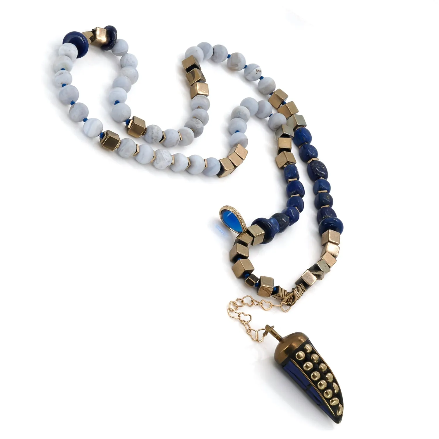 Lapis Lazuli Stone Beaded Lucky Cornicello Necklace