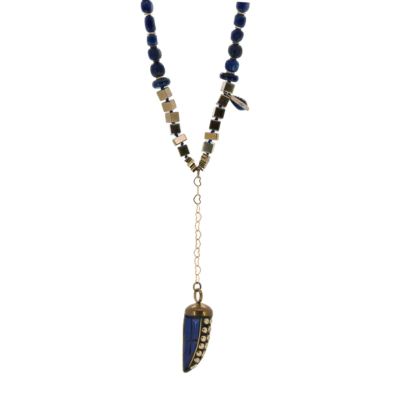 Lapis Lazuli Stone Beaded Lucky Cornicello Necklace
