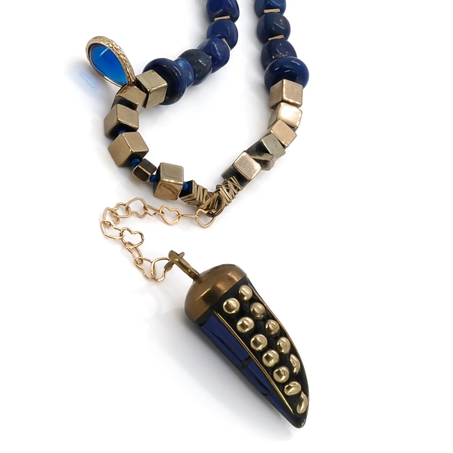 Lapis Lazuli Stone Beaded Lucky Cornicello Necklace