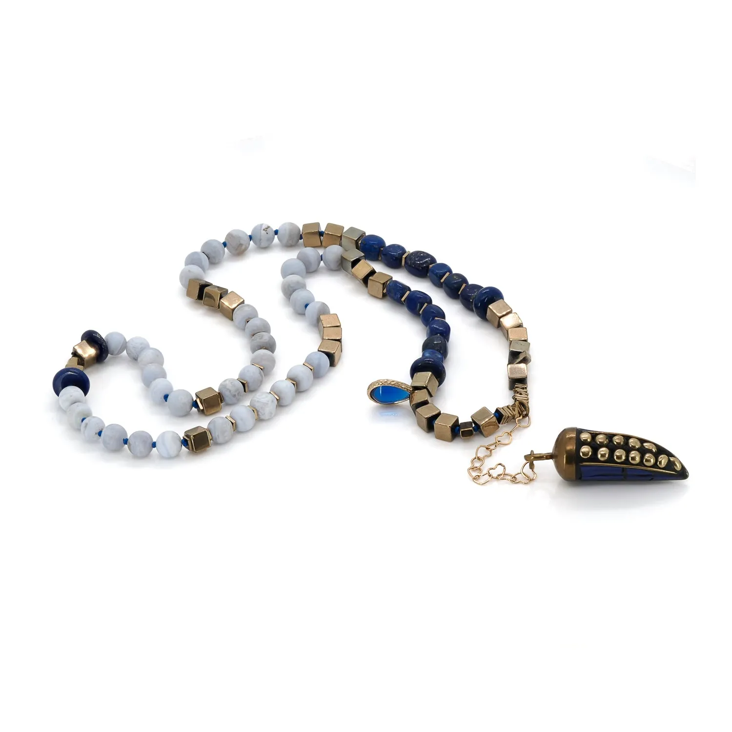 Lapis Lazuli Stone Beaded Lucky Cornicello Necklace