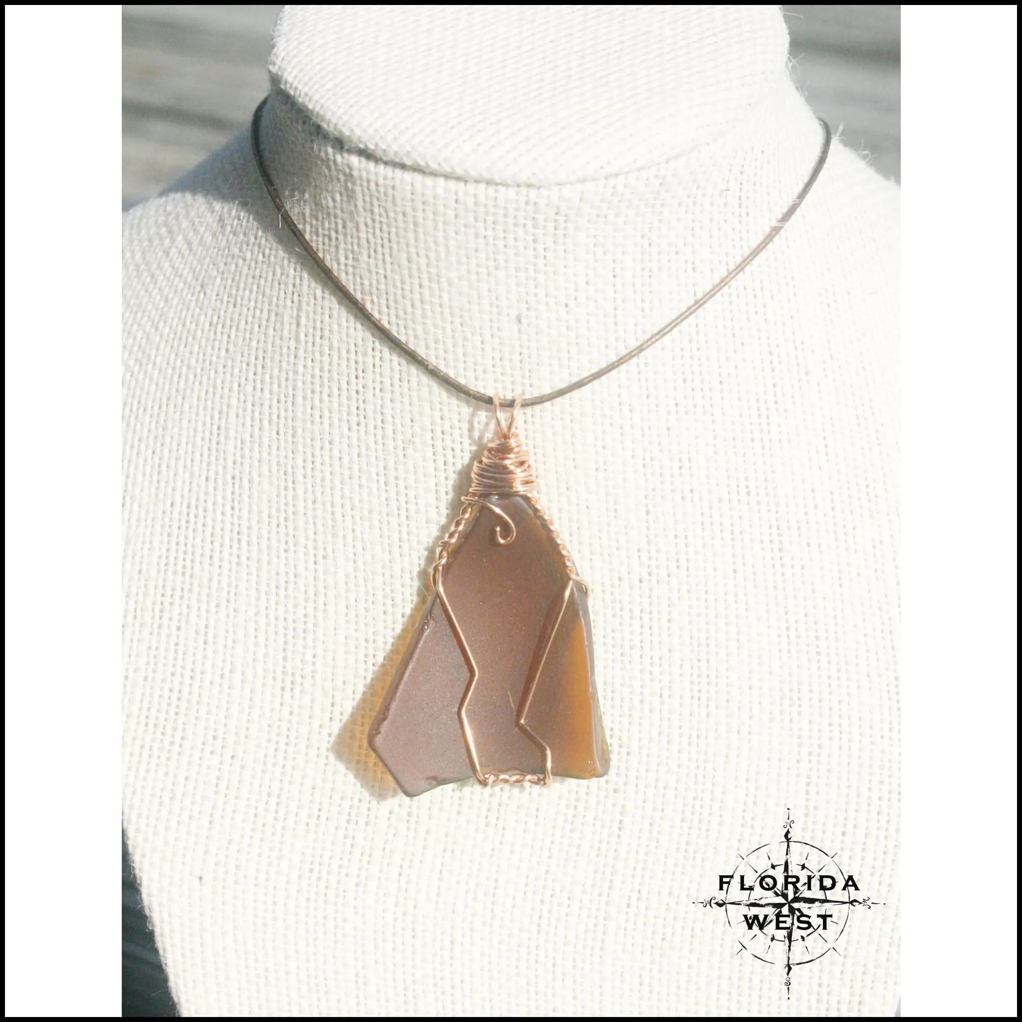 Large Brown Sea Glass - Copper Wire Wrap