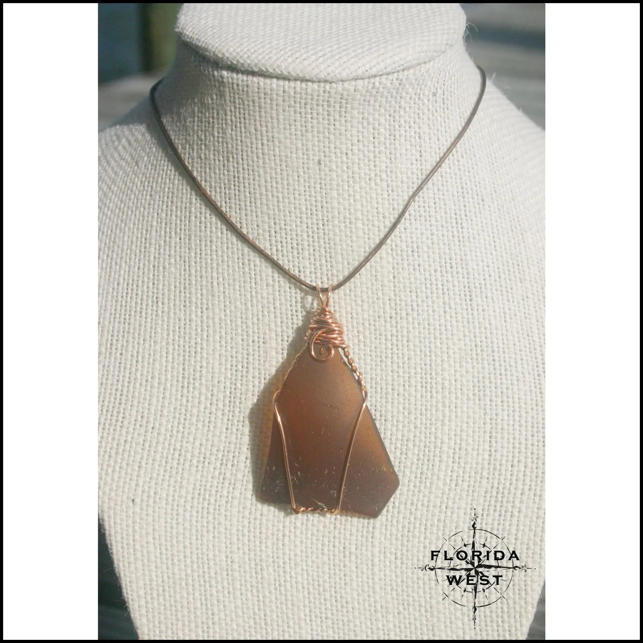 Large Brown Sea Glass - Copper Wire Wrap
