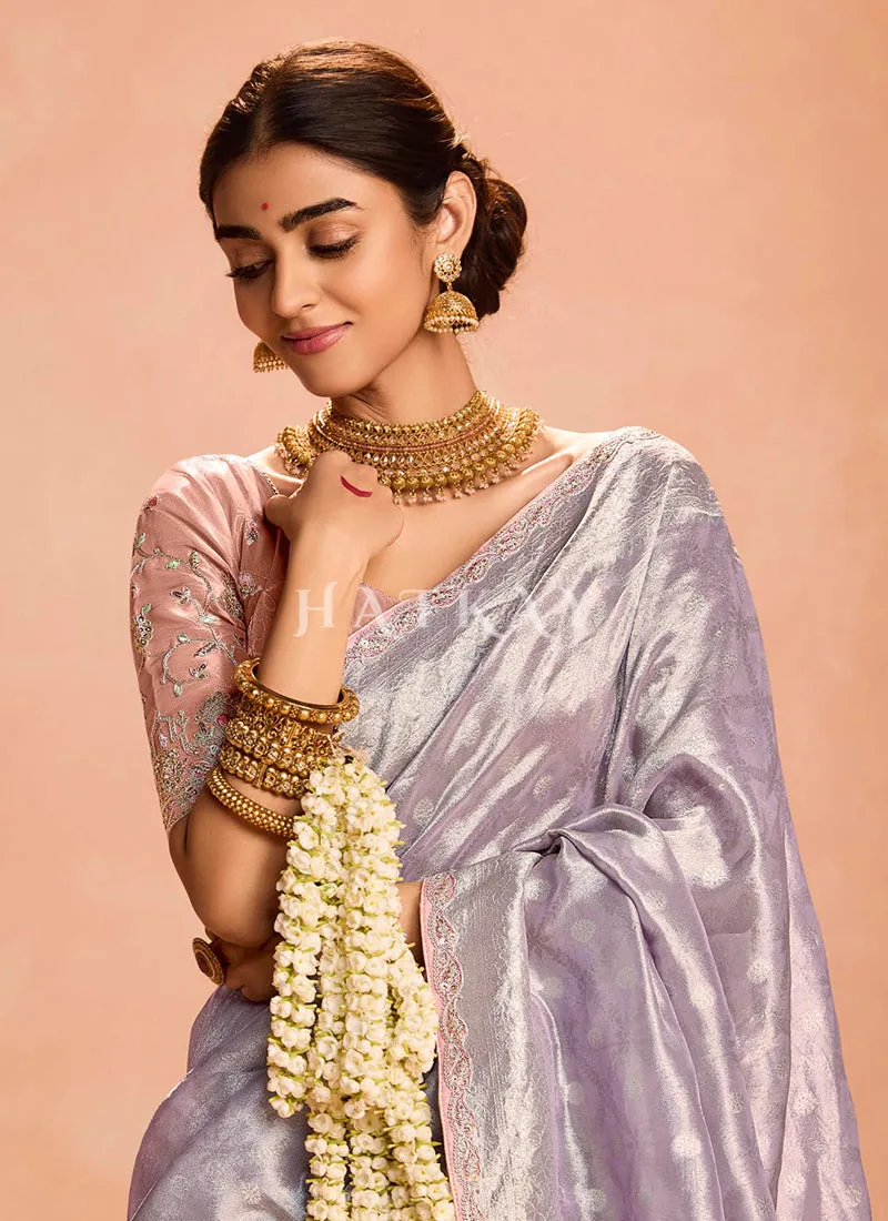 Lavender And Pink Embroidery Saree