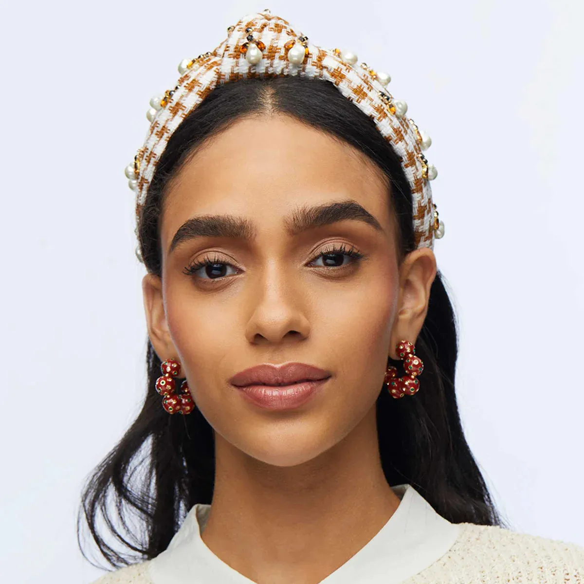 Lele Sadoughi Merlot Beaded Hoop Earrings