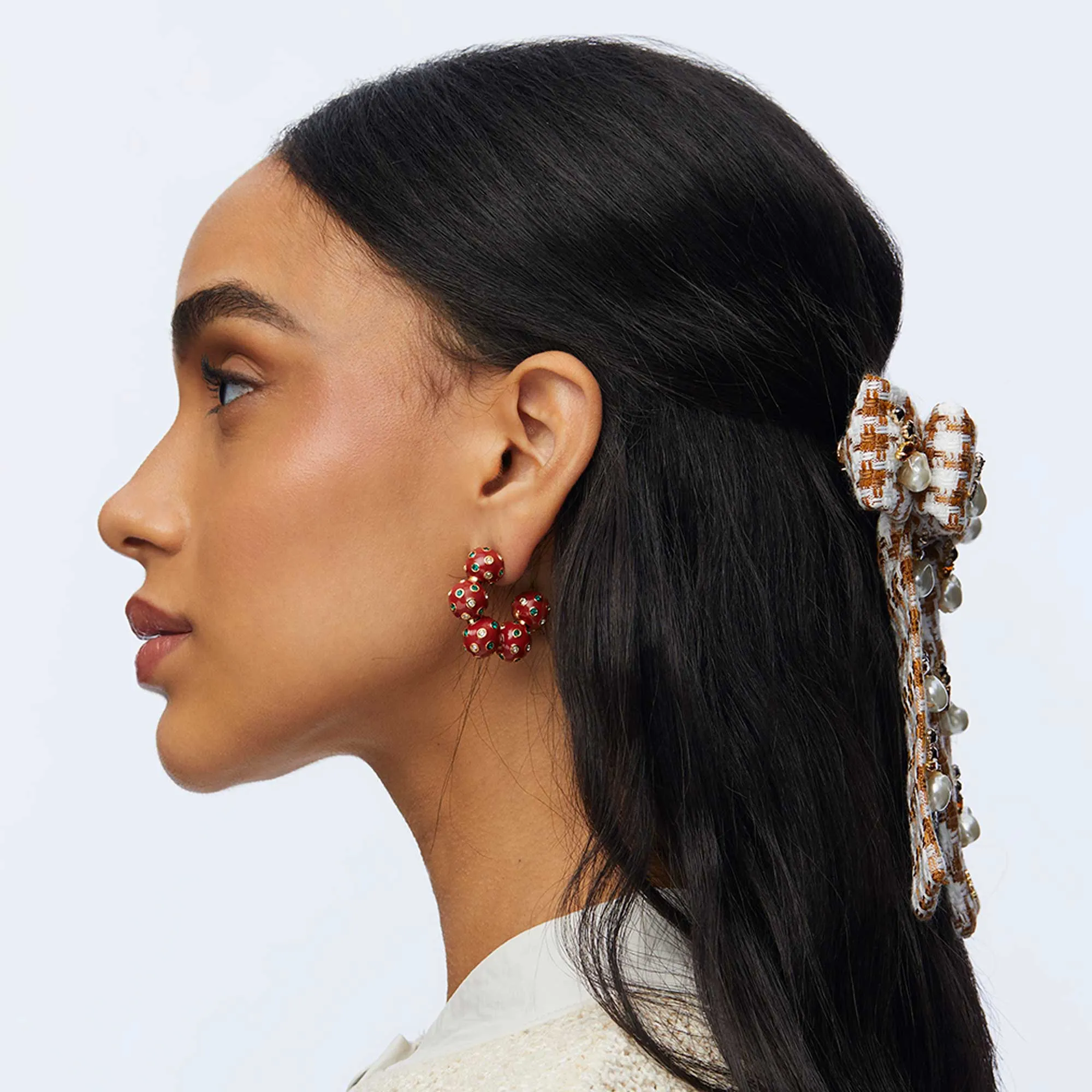Lele Sadoughi Merlot Beaded Hoop Earrings