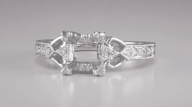 Loving Hearts 3/4 Carat Antique Style Platinum Art Deco Engraved Engagement Ring Setting