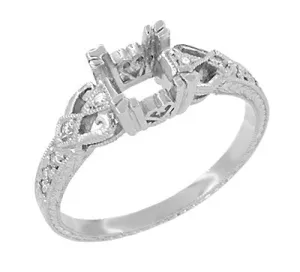 Loving Hearts 3/4 Carat Antique Style Platinum Art Deco Engraved Engagement Ring Setting