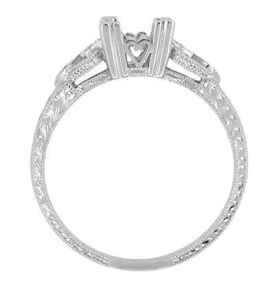 Loving Hearts 3/4 Carat Antique Style Platinum Art Deco Engraved Engagement Ring Setting