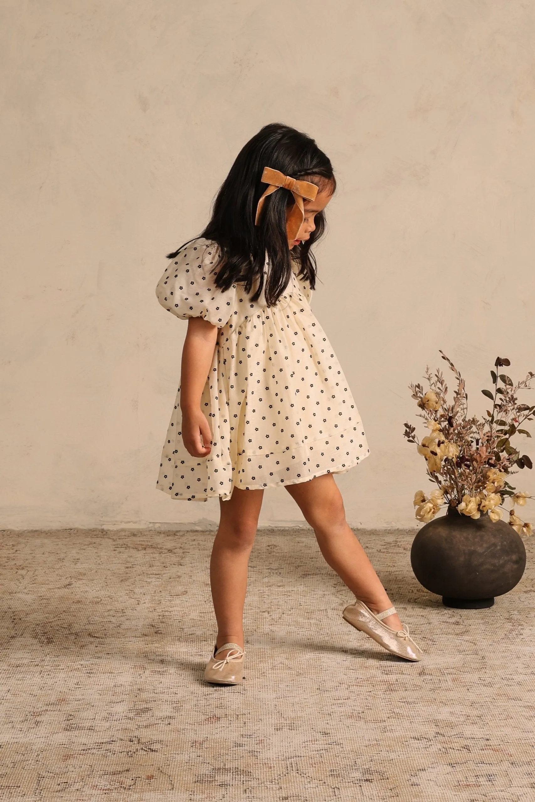 Luna Dress | Flocked Daisy Natural