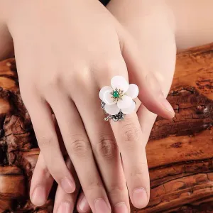 Luxury Glass Flower Green Agate Crystal Ring