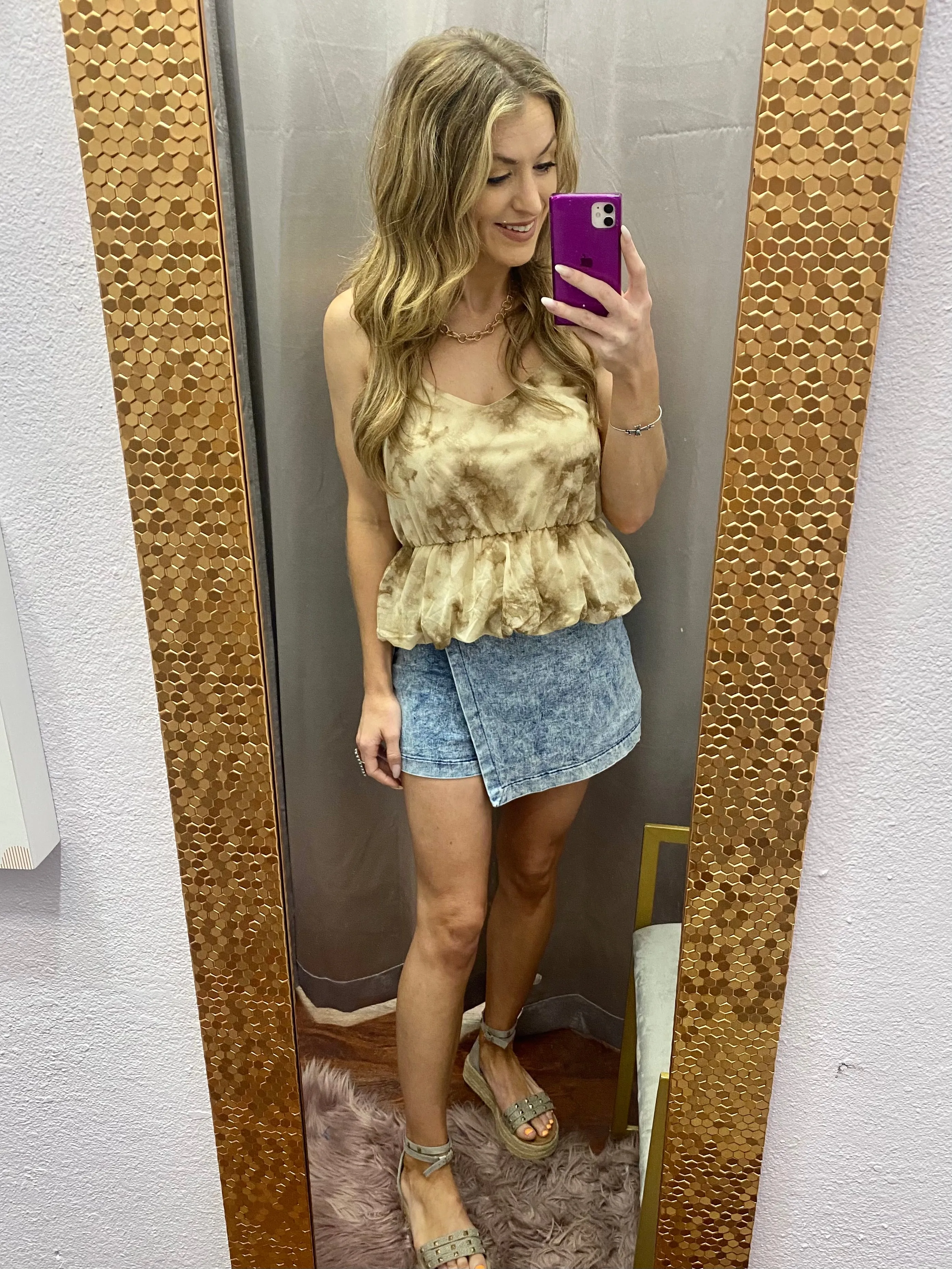 Marble Peplum Tank: Mocha Mix