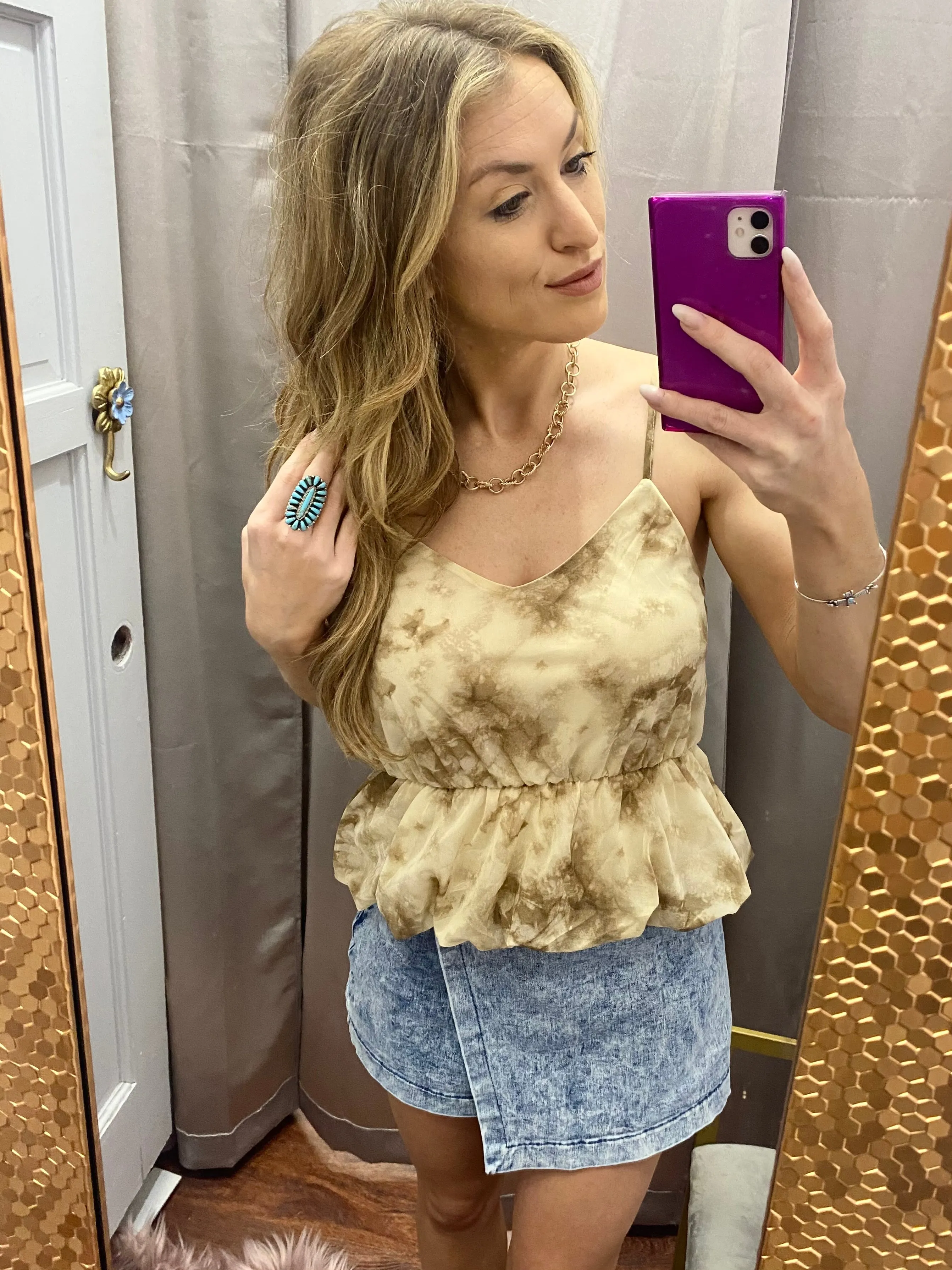 Marble Peplum Tank: Mocha Mix