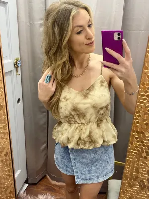 Marble Peplum Tank: Mocha Mix