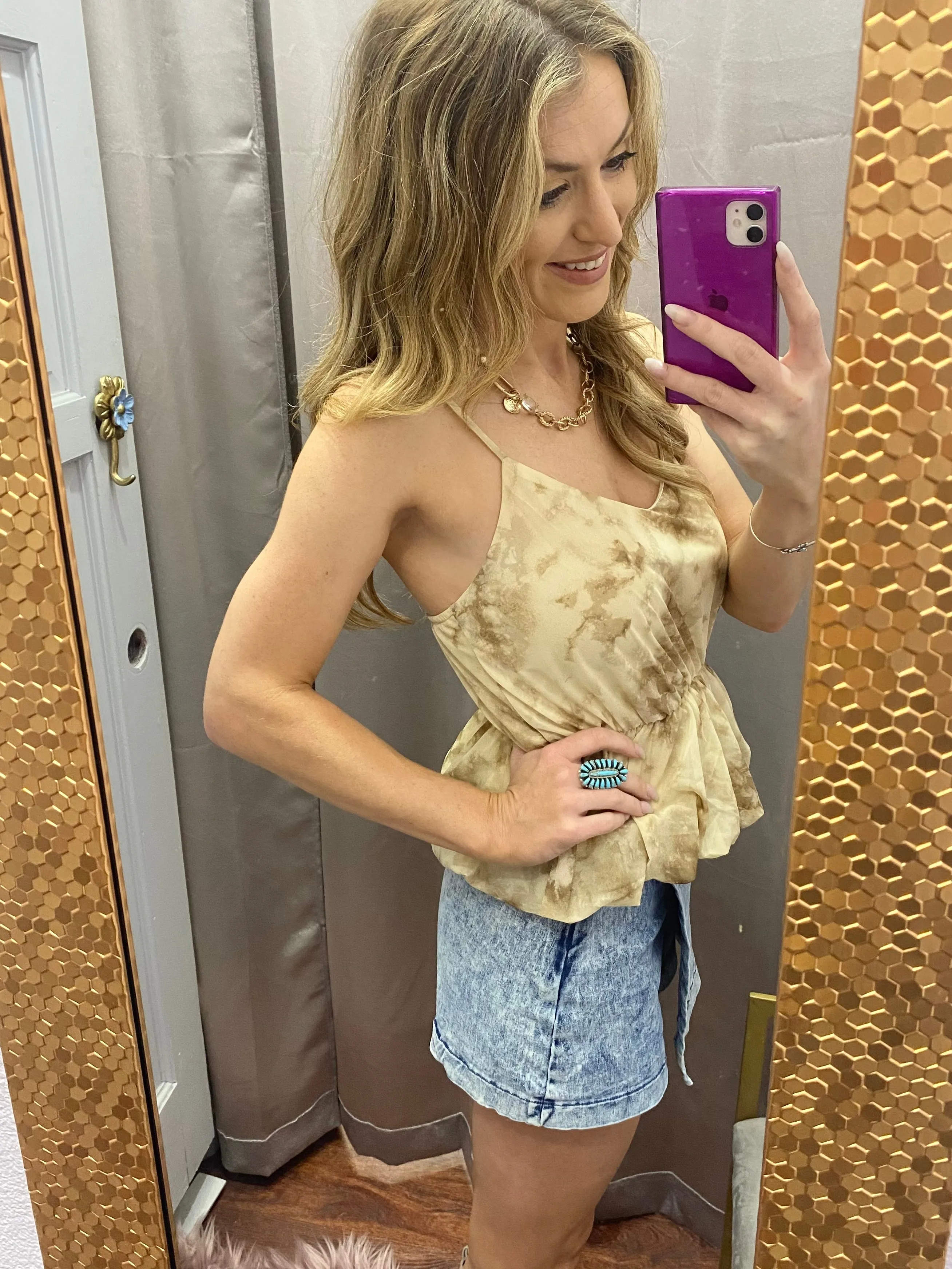 Marble Peplum Tank: Mocha Mix