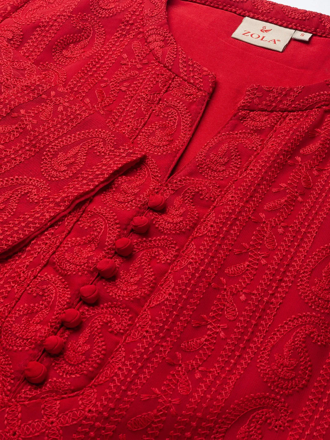 Maroon Chikankari Kurta - Georgette Lucknowi Chikankari Kurta